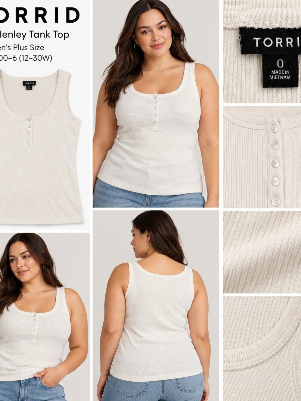 Torrid Rib Henley Tank Top Women's Plus Size 0 Ivory White